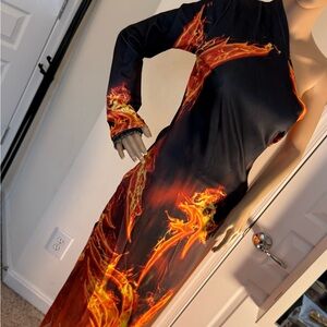 Fiery One Shoulder Dress in Black and Orange